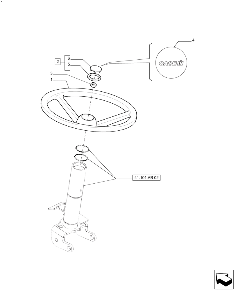 Схема запчастей Case IH FARMALL 140A - (41.101.AJ) - STEERING WHEEL, CAB (41) - STEERING