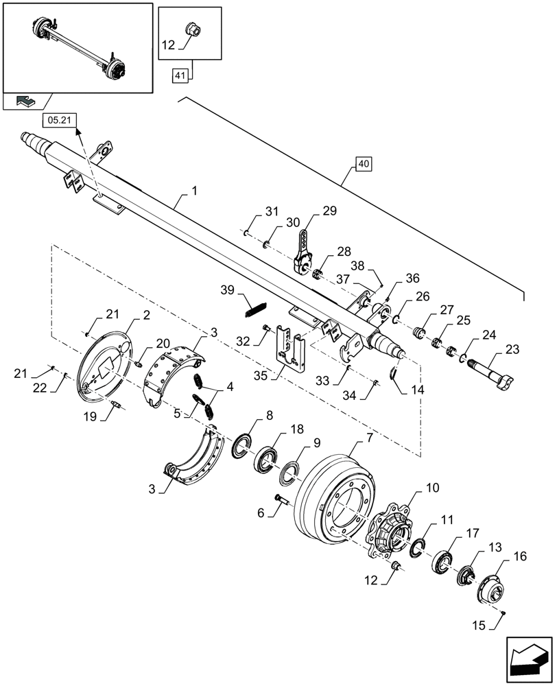 Схема запчастей Case IH LB333R - (05.22[01]) - LARGE STEERED TANDEM AXLE, PNEUMATIC BRAKE, FRONT (05) - AXLE