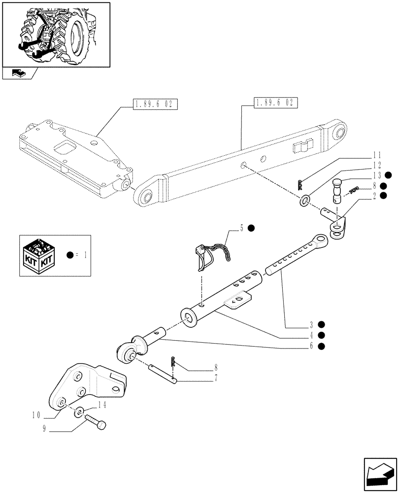 Схема запчастей Case IH FARMALL 80 - (1.89.9/01[01]) - 2 PIN TYPE TELESCOPIC STABILIZERS (09) - IMPLEMENT LIFT