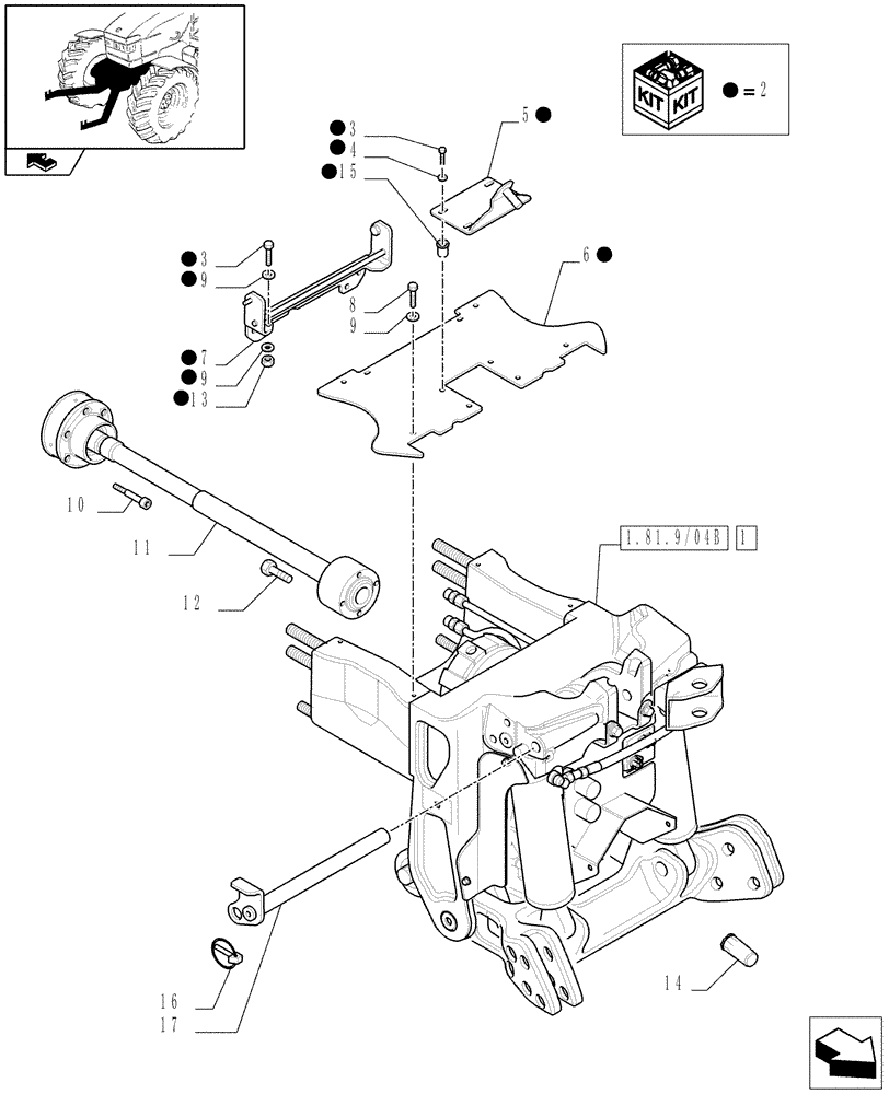 Схема запчастей Case IH PUMA 180 - (1.81.9/04[01B]) - (VAR.091) FRONT HPL WITH PTO, WITH AUX. COUPLERS - LIFTER - D6897 (07) - HYDRAULIC SYSTEM