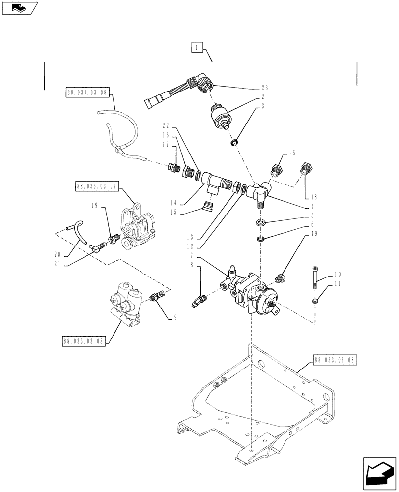 Схема запчастей Case IH PUMA 160 - (88.033.03[07]) - DIA KIT, PNEUMATIC TRAILER BRAKE ITALY - CONTROL VALVE AND RELEVANT PARTS (88) - ACCESSORIES