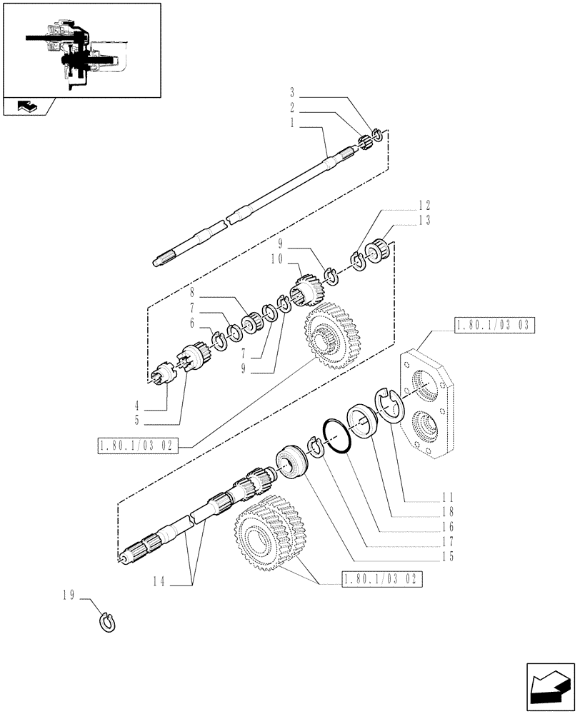 Схема запчастей Case IH FARMALL 95N - (1.80.1/03[01]) - POWER TAKE-OFF (540-540E-1000 RPM) WITH GROUND SPEED - SHAFTS AND GEARS (VAR.330817) (07) - HYDRAULIC SYSTEM