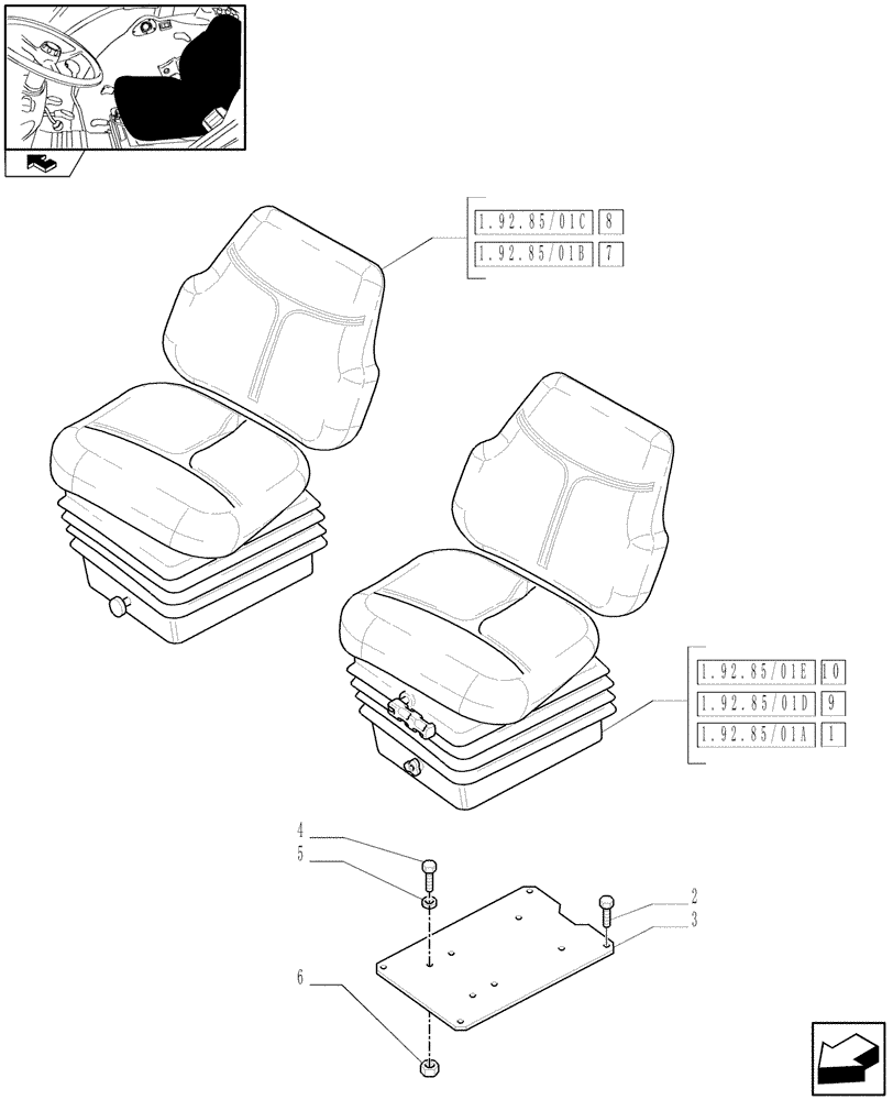 Схема запчастей Case IH FARMALL 105N - (1.92.85/01) - SEAT - W/CAB (VAR.335859-336859-337859-338859-339859) (10) - OPERATORS PLATFORM/CAB