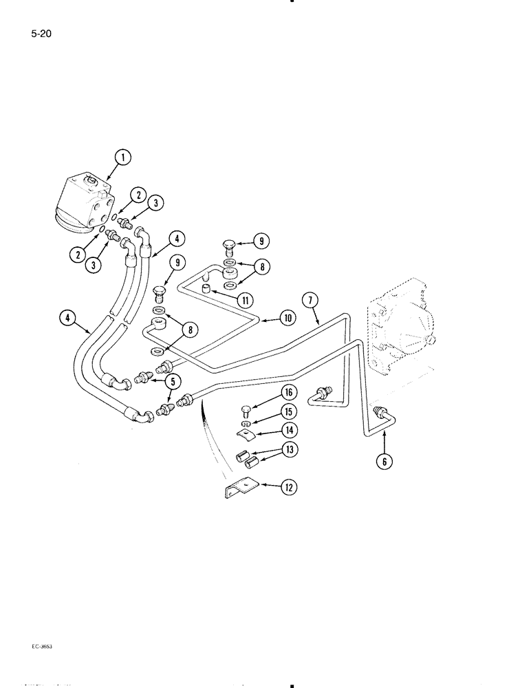 Схема запчастей Case IH 695 - (5-20[A]) - POWER STEERING TUBES, REAR, TWO WHEEL DRIVE TRACTOR WITH CAB, WITH FORWARD AND REVERSE (05) - STEERING