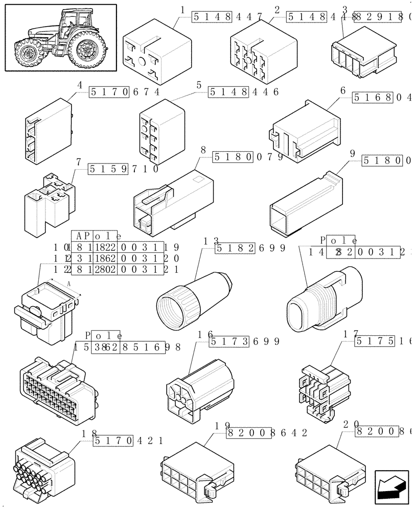 Схема запчастей Case IH JX80U - (1.77.0[08]) - CONNECTOR, CABLE TERMINAL (06) - ELECTRICAL SYSTEMS