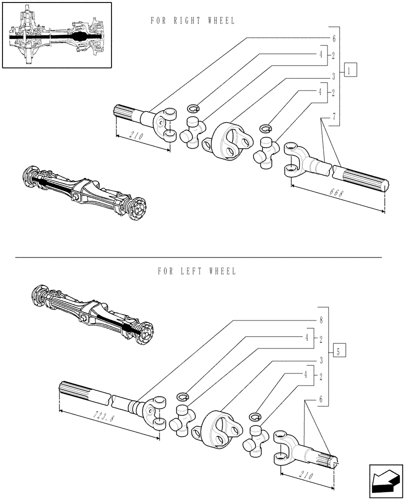 Схема запчастей Case IH MXM190 - (1.40.0/10C) - 4WD FRONT AXLE - AXLE-SHAFT ARTICULATED BREAKDOWN (04) - FRONT AXLE & STEERING