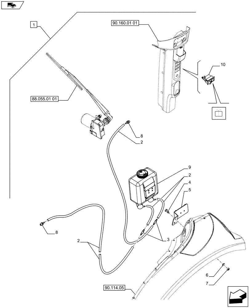 Схема запчастей Case IH FARMALL 75C - (88.055.01[02]) - DIA KIT - REAR WIPER AND WASHER - W/CAB (88) - ACCESSORIES