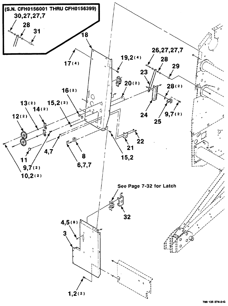 Схема запчастей Case IH RS561 - (07-022) - LATCH SUPPORT AND BALE INDICATOR ASSEMBLIES (RIGHT) (12) - MAIN FRAME