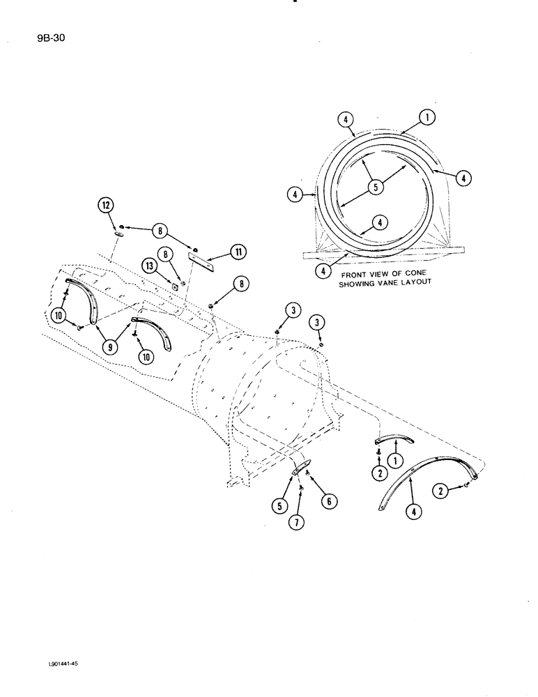 Схема запчастей Case IH 1620 - (9B-30) - ROTOR VANES (14) - ROTOR, CONCANVES & SIEVE