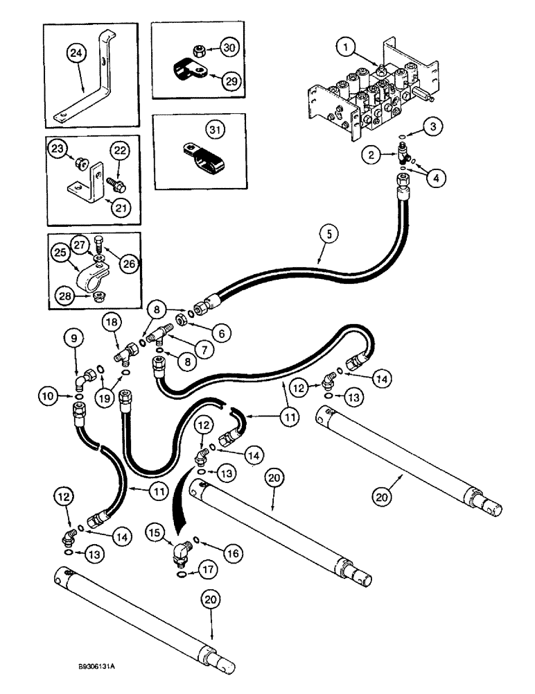 Схема запчастей Case IH 1644 - (8-24) - HEADER LIFT CYLINDER SYSTEM, WITH THIRD LIFT CYLINDER (07) - HYDRAULICS