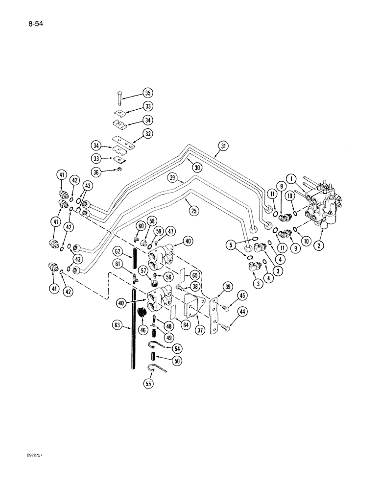 Схема запчастей Case IH 7150 - (8-054) - FIRST AND SECOND CIRCUIT REMOTE HYDRAULICS, PRIOR TO TRANSMISSION S/N AJB0018756 (08) - HYDRAULICS