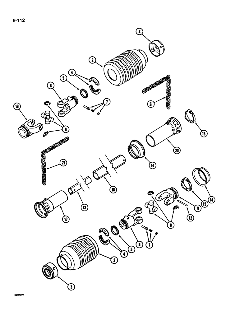 Схема запчастей Case IH 1010 - (9-112) - AUGER AND KNIFE DRIVE SHAFT, 15.0, 17.5 AND 20.0 FOOT HEADER, WALTERSHEID (58) - ATTACHMENTS/HEADERS