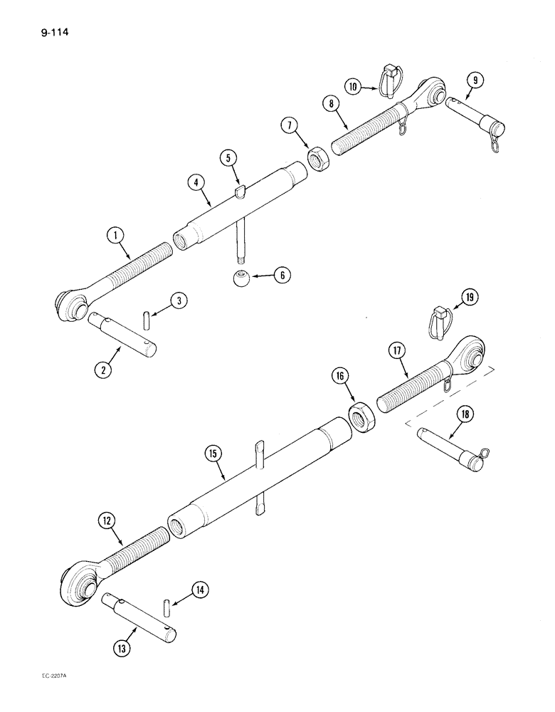 Схема запчастей Case IH 895 - (9-114) - THREE POINT HITCH, UPPER LINKS (09) - CHASSIS/ATTACHMENTS