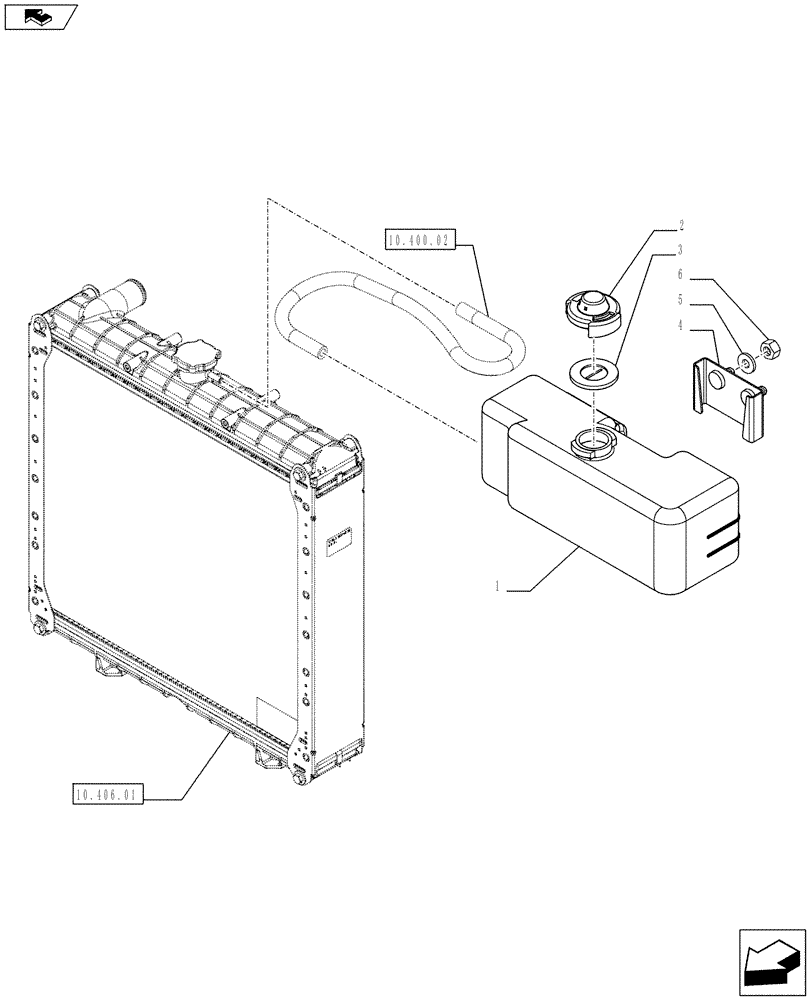 Схема запчастей Case IH FARMALL 75C - (10.406.06) - COOLING TANK AND RELATED PARTS (10) - ENGINE