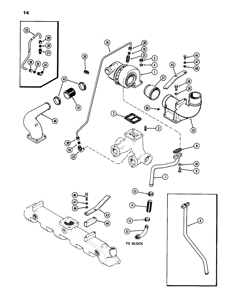 Схема запчастей Case IH 1170 - (014) - TURBO-CHARGER, (451B) DIESEL ENGINE (02) - ENGINE