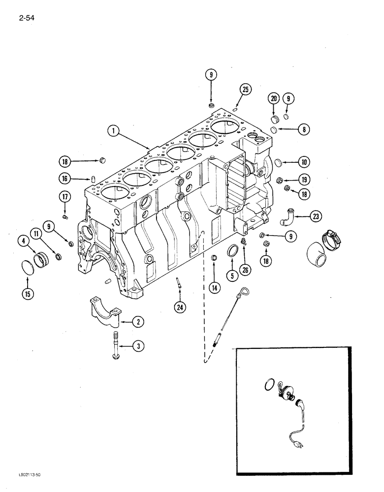 Схема запчастей Case IH 1680 - (2-054) - CYLINDER BLOCK, 6TA-830 ENGINE, 12 PISTON COOLING NOZZLES, BEFORE ENGINE SERIAL NO. 44487830 (01) - ENGINE