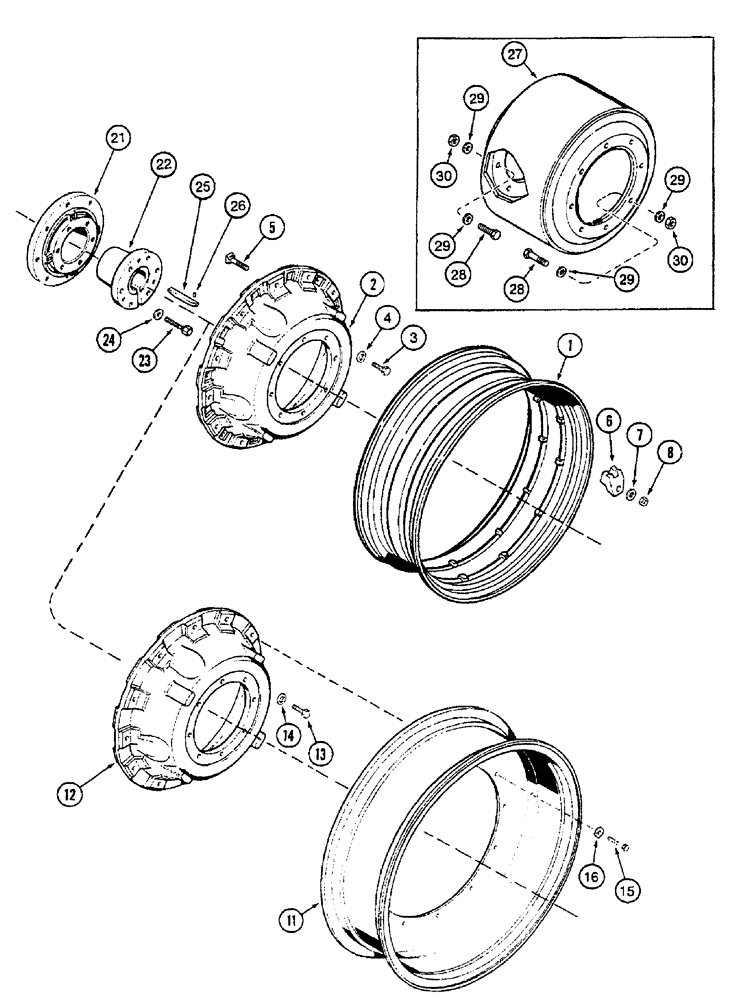 Схема запчастей Case IH 7250 - (6-092) - UNIVERSAL CAST REAR WHEELS, SINGLE OR DUAL, 38, 42 AND 46 INCH RIMS (06) - POWER TRAIN