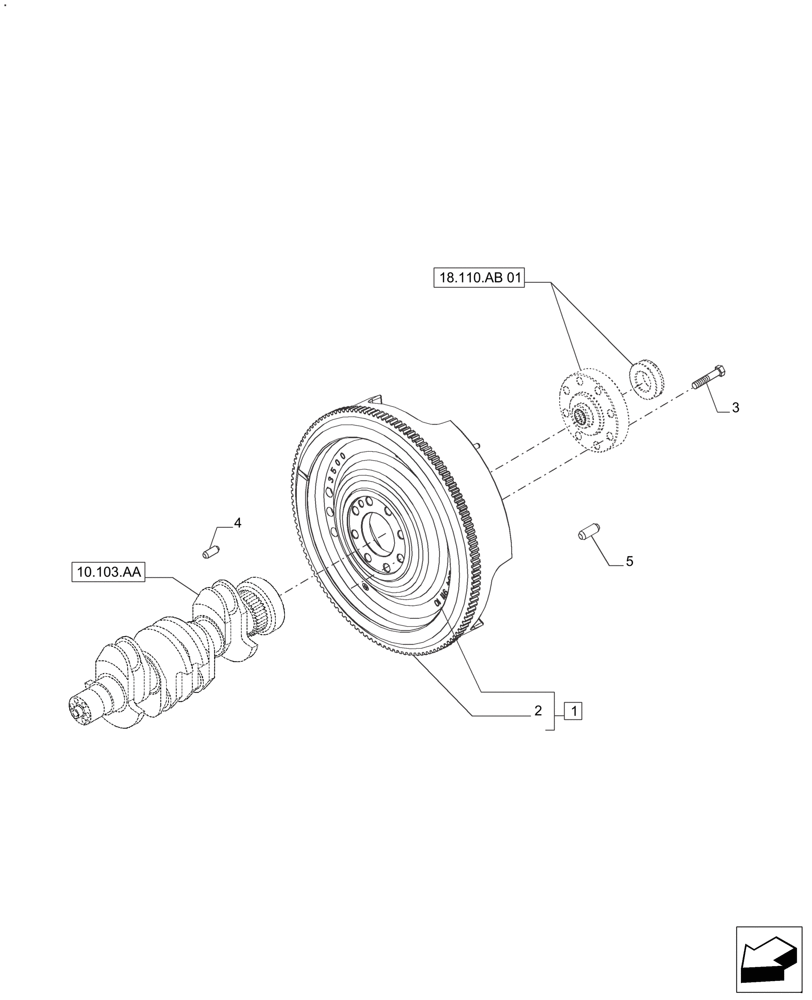 Схема запчастей Case IH FARMALL 120A - (10.103.AH[01]) - FLYWHEEL - ENGINE MECHANICAL 8+8 (10) - ENGINE