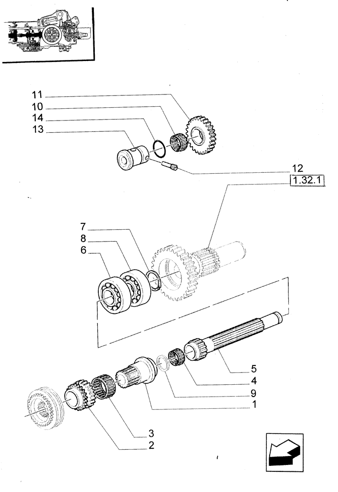 Схема запчастей Case IH JX85 - (1.28.1/02[01]) - (VAR.113) GEARBOX - 20+12 SYNCHRO SHUTTLE+CREEPER - SHAFT AND GEARS (03) - TRANSMISSION