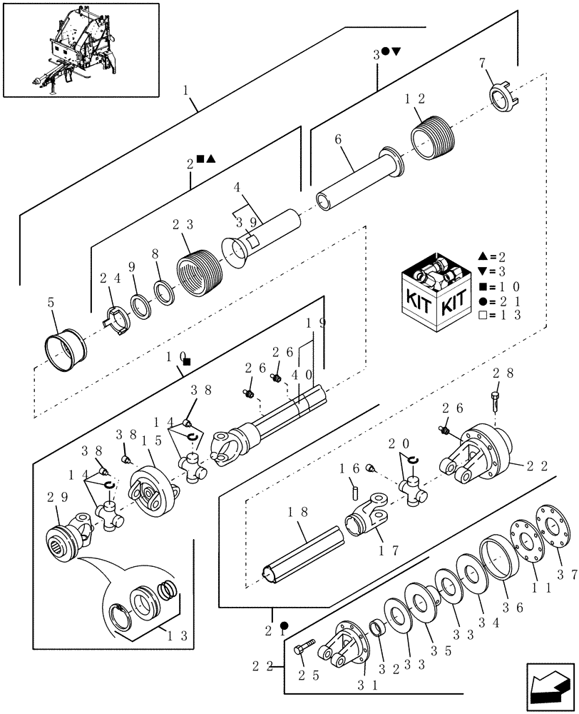 Схема запчастей Case IH RBX553 - (01.90) - POWER TAKE OFF, SLIP CLUTCH, 540 RPM, NORTH AMERICA, PRIOR TO P.I.N. Y6N016413 (01) - POWER TAKE OFF