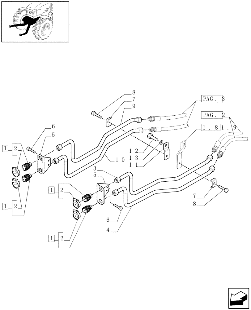 Схема запчастей Case IH MAXXUM 140 - (1.81.9/07[01]) - 4 HYDRAULIC FRONT COUPLERS FOR NON INTEGRATED FRONT HPL (VAR.330172) (07) - HYDRAULIC SYSTEM