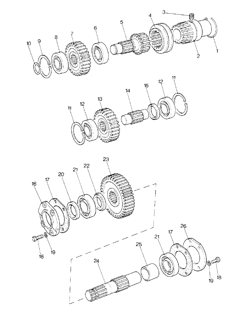 Схема запчастей Case IH 1390 - (D-12) - TRANSFER GEARBOX GEARS AND SHAFTS, MFD CARRARO AXLE (03) - POWER TRAIN