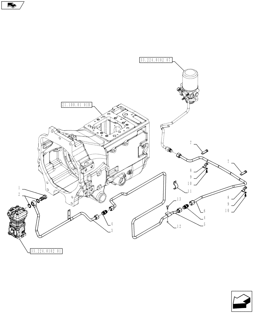 Схема запчастей Case IH PUMA 200 - (33.224.0102[02]) - ABS SYSTEM - PNEUMATIC TRAILER BRAKE - AIR COMPRESSOR - PIPES (VAR. 743922) (33) - BRAKES & CONTROLS