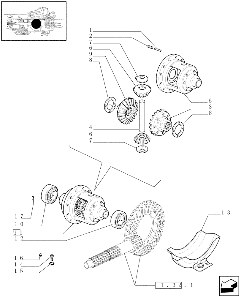 Схема запчастей Case IH JX1100U - (1.32.4[03]) - DIFFERENTIAL GEARS - PARTS (03) - TRANSMISSION