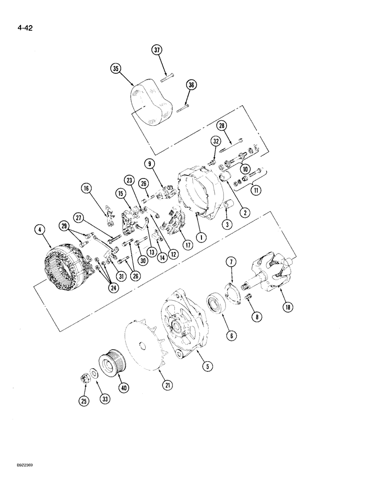 Схема запчастей Case IH 9210 - (4-042) - ALTERNATOR ASSEMBLY, WITH DEBRIS SCREEN (04) - ELECTRICAL SYSTEMS