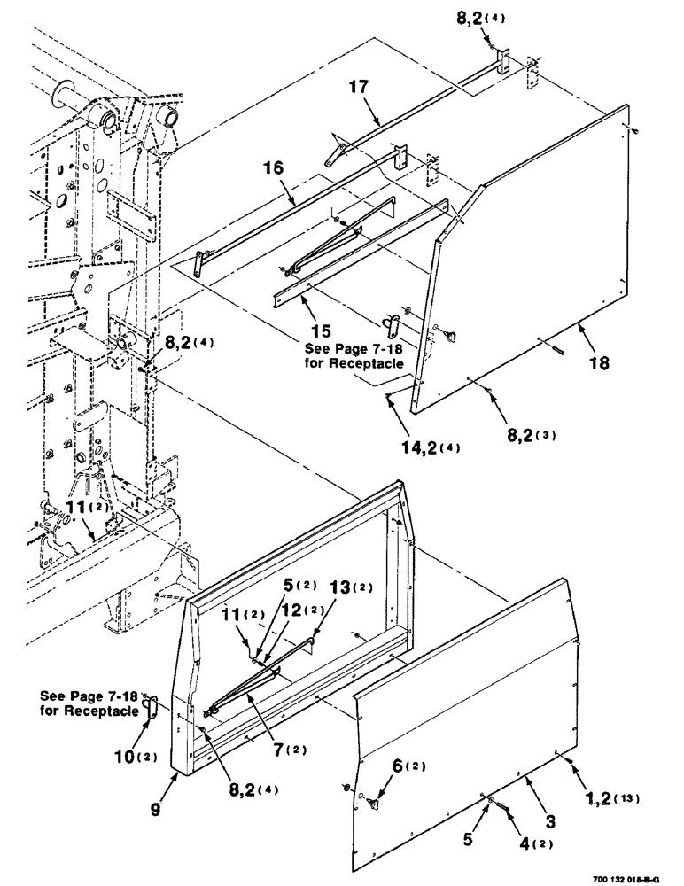 Схема запчастей Case IH 8435 - (7-26) - SHIELD, LATCH AND SUPPORT ASSEMBLIES, LEFT, SERIAL NUMBER CFH0124001 THROUGH CFH0124137 (12) - MAIN FRAME