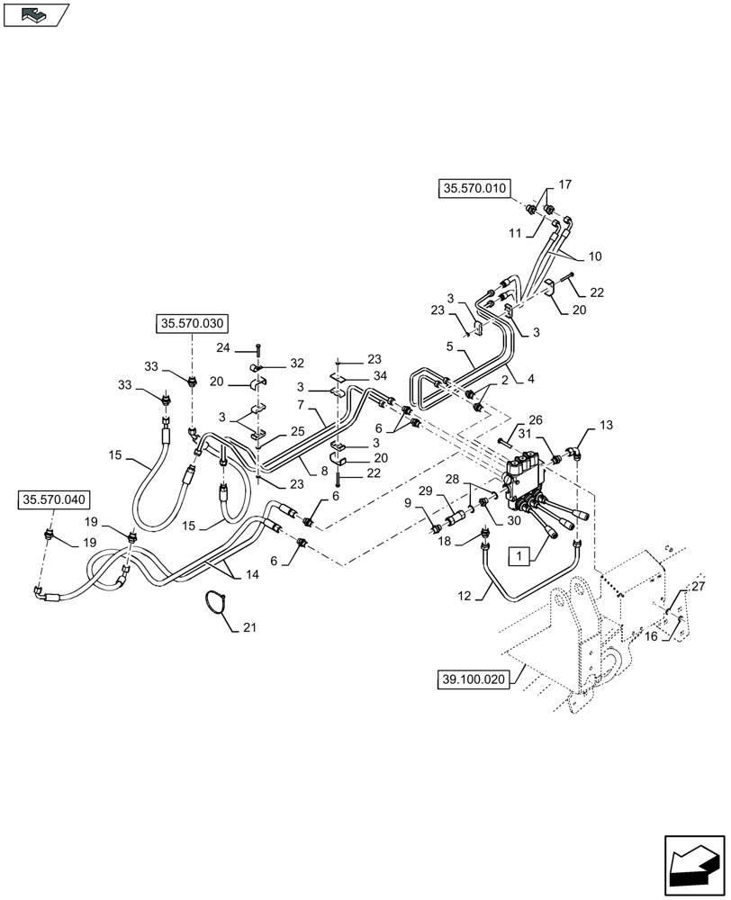 Схема запчастей Case IH LB334P - (35.580.020) - BALE EJECTOR, HYDRAULIC , REAR (35) - HYDRAULIC SYSTEMS