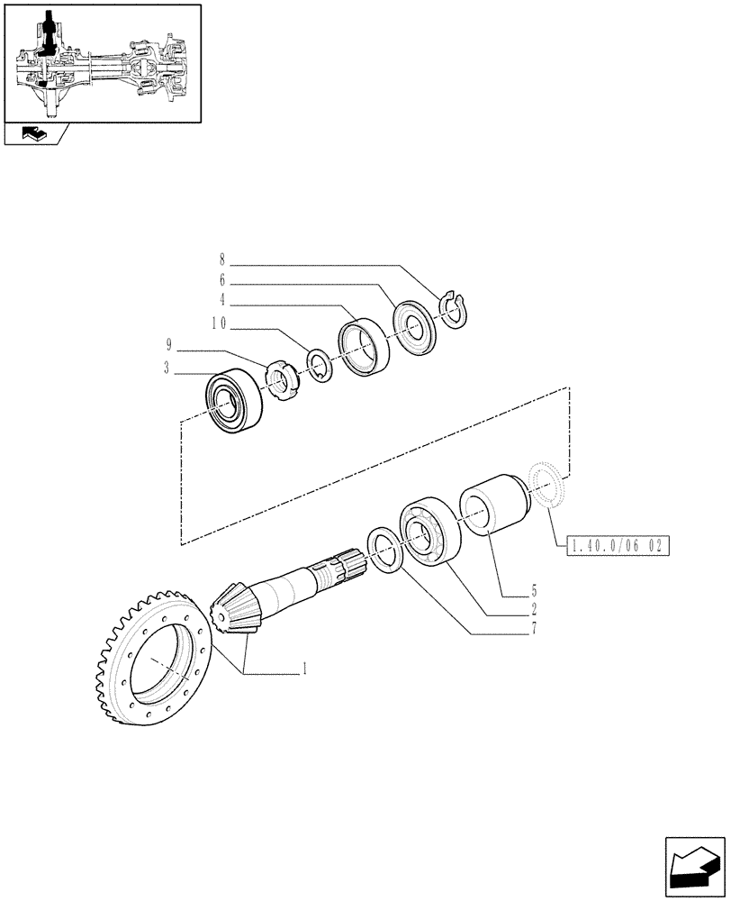 Схема запчастей Case IH PUMA 195 - (1.40.0/06[01]) - FRONT AXLE - BEVEL GEAR PAIR (04) - FRONT AXLE & STEERING