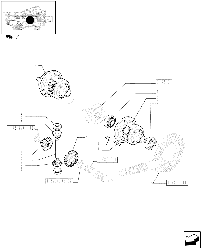 Схема запчастей Case IH FARMALL 80 - (1.32.4/01[01]) - DIFFERENTIAL GEARINGS - DIFFERENTIAL BOX AND GEARS (03) - TRANSMISSION