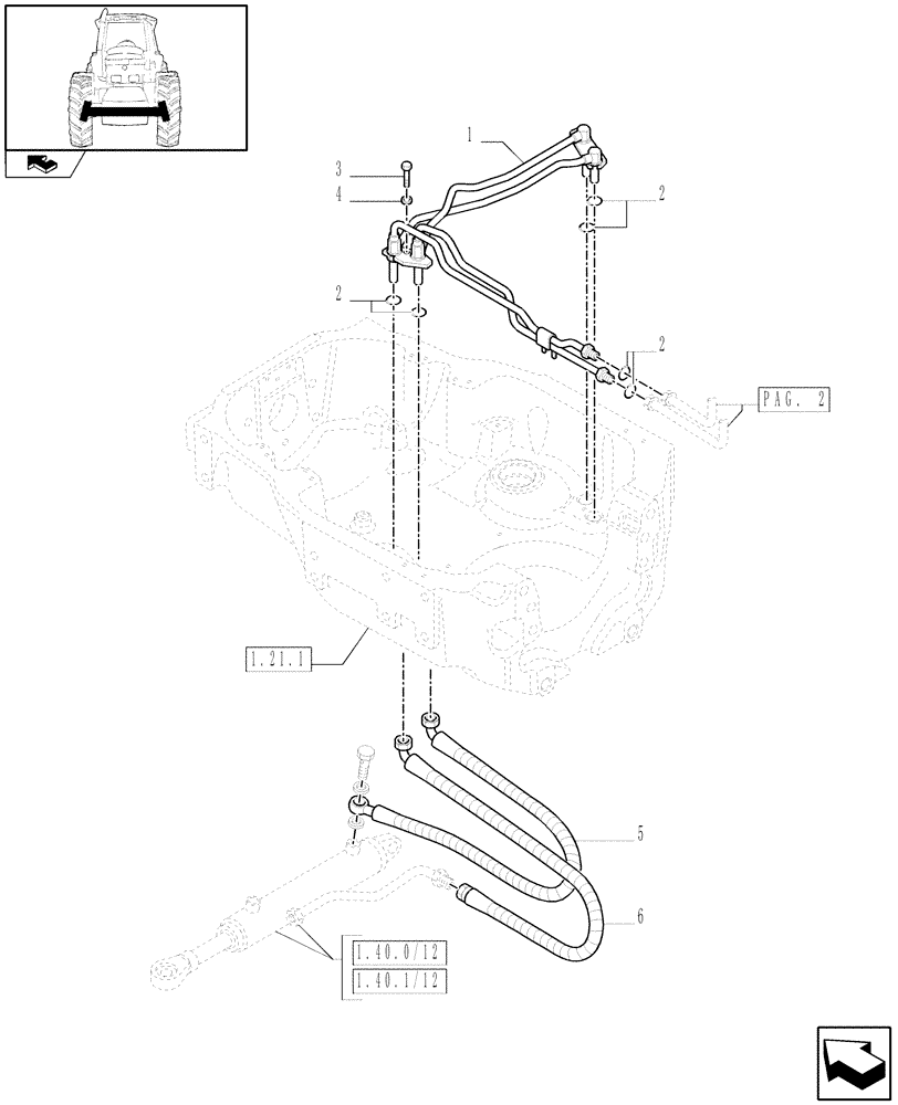 Схема запчастей Case IH PUMA 115 - (1.42.0[01]) - POWER STEERING DELIVERY AND RETURN PIPES (04) - FRONT AXLE & STEERING