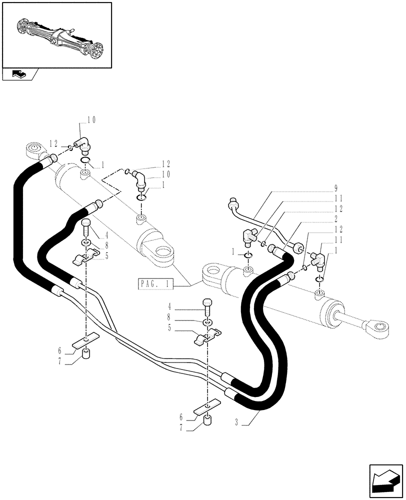 Схема запчастей Case IH PUMA 125 - (1.40. 5/12[02]) - (CL.4) SUSPENDED FRONT AXLE W/MULTI-PLATE DIFF. LOCK, ST. SENSOR AND BRAKES - CYLINDERS (VAR.330430) (04) - FRONT AXLE & STEERING