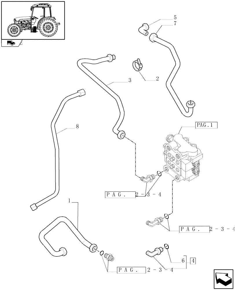 Схема запчастей Case IH FARMALL 85C - (1.82.7/15[05]) - 2 MID-MOUNT REMOTE VALVES WITH JOYSTICK - PIPES (VAR.330124-332124-330125-332125-334125-335125) (07) - HYDRAULIC SYSTEM