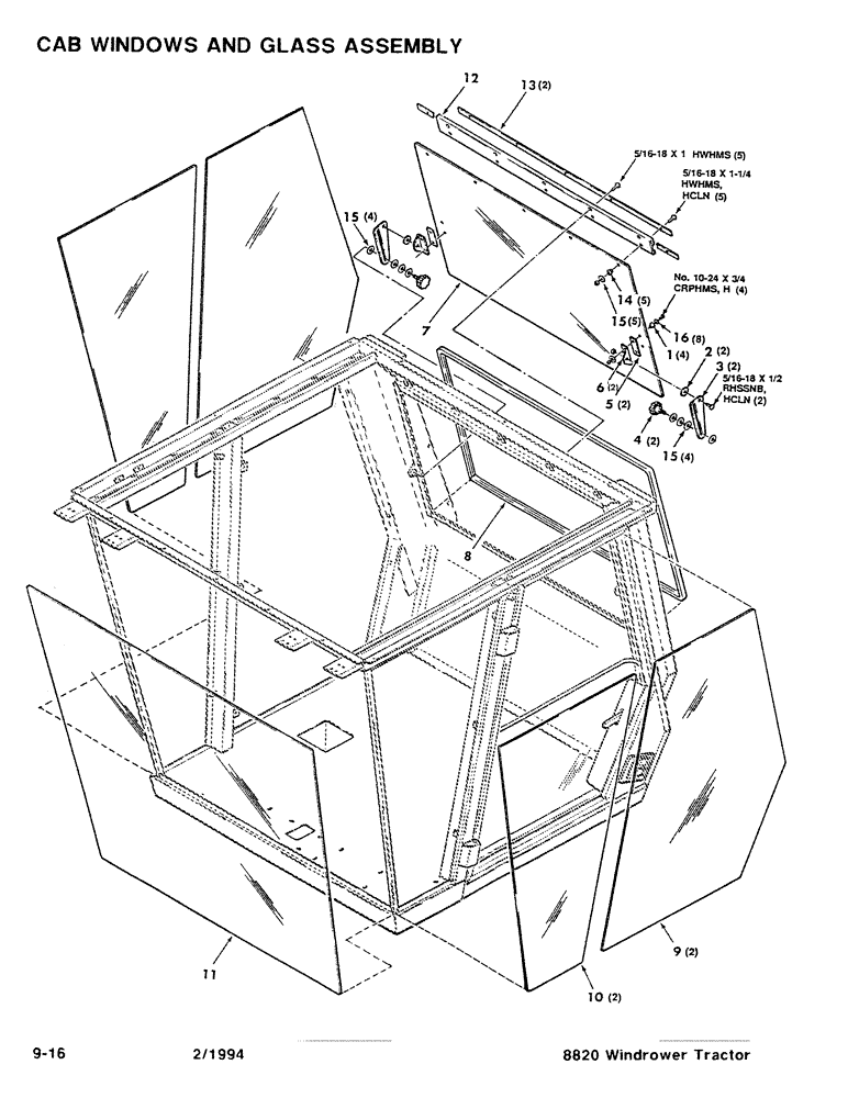 Схема запчастей Case IH 8820 - (9-16) - CAB WINDOWS AND GLASS ASSEMBLY (09) - CHASSIS/ATTACHMENTS