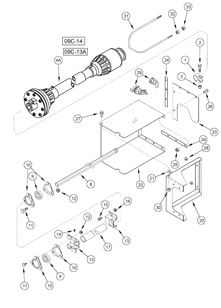 Схема запчастей Case IH 1010 - (09C-10) - AUGER JACKSHAFT DRIVE 22.5 AND 25.0 FOOT HEADER (09) - CHASSIS/ATTACHMENTS