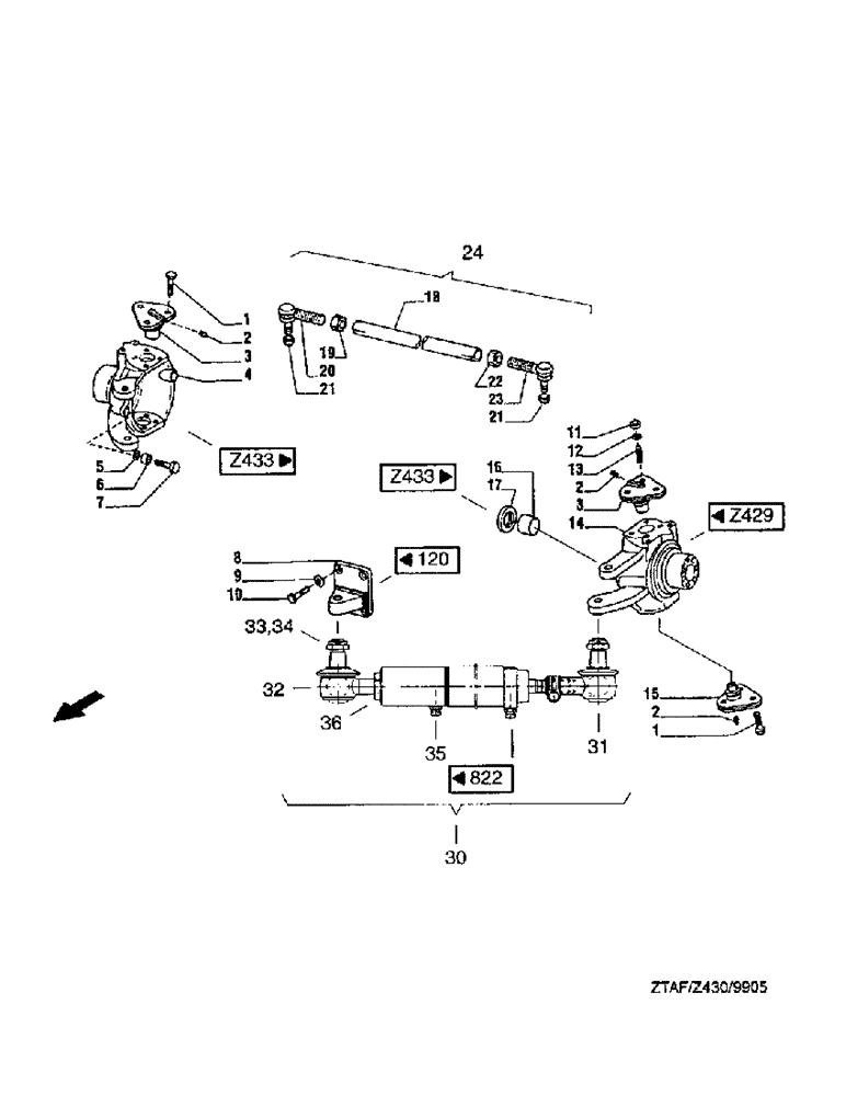 Схема запчастей Case IH 8790 - (280) - STEERING AXLE, SPINDLE, TRACK ROD (23) - FOUR WHEEL DRIVE SYSTEM