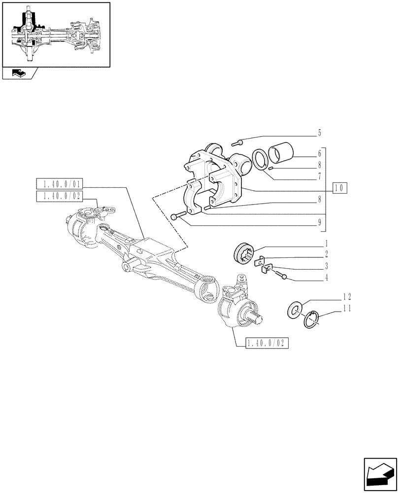 Схема запчастей Case IH FARMALL 85C - (1.40.4/05) - FRONT AXLE WITH ELECTROHYDR. DIFF. LOCK (30 KM/H) - SUPPORT (VAR.335323) (04) - FRONT AXLE & STEERING