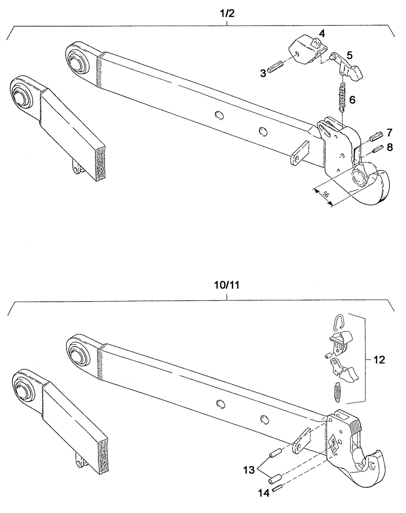 Схема запчастей Case IH C55 - (08-41[01]) - LOWER LIFT LINK, DISASSEMBLED (08) - HYDRAULICS