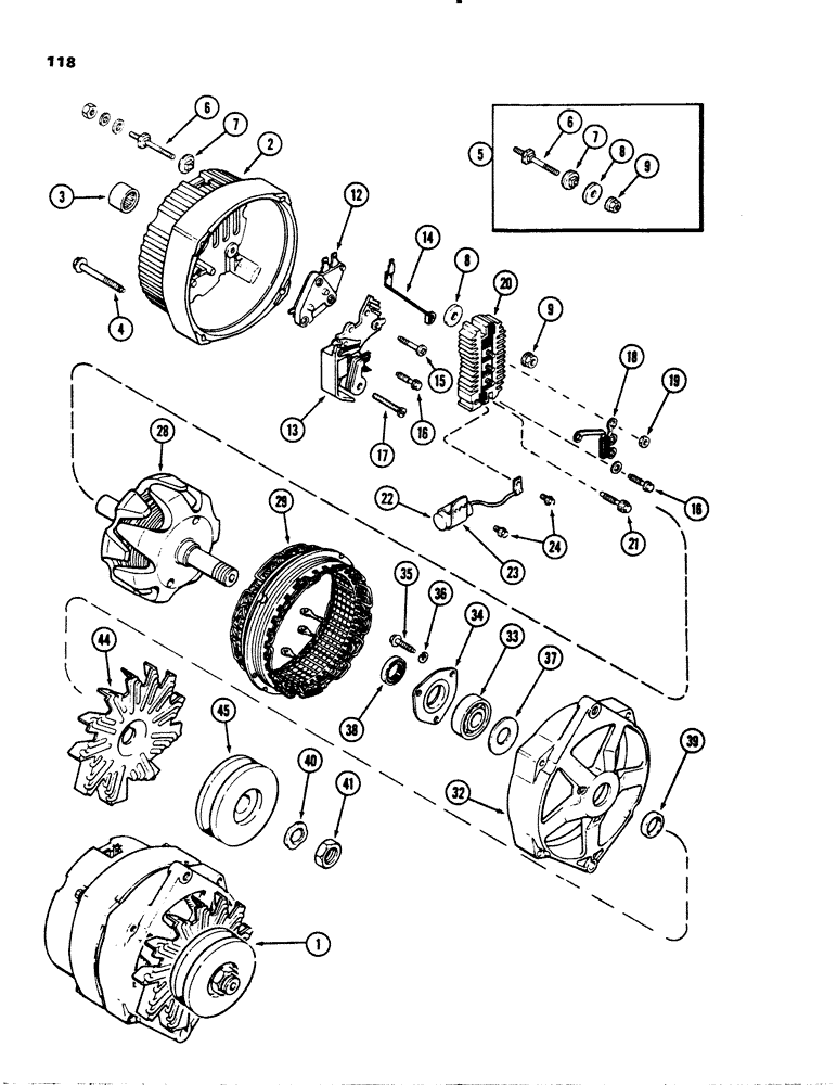 Схема запчастей Case IH 1845 - (118) - D77810 ALTERNATOR, (188) DIESEL ENGINE (55) - ELECTRICAL SYSTEMS