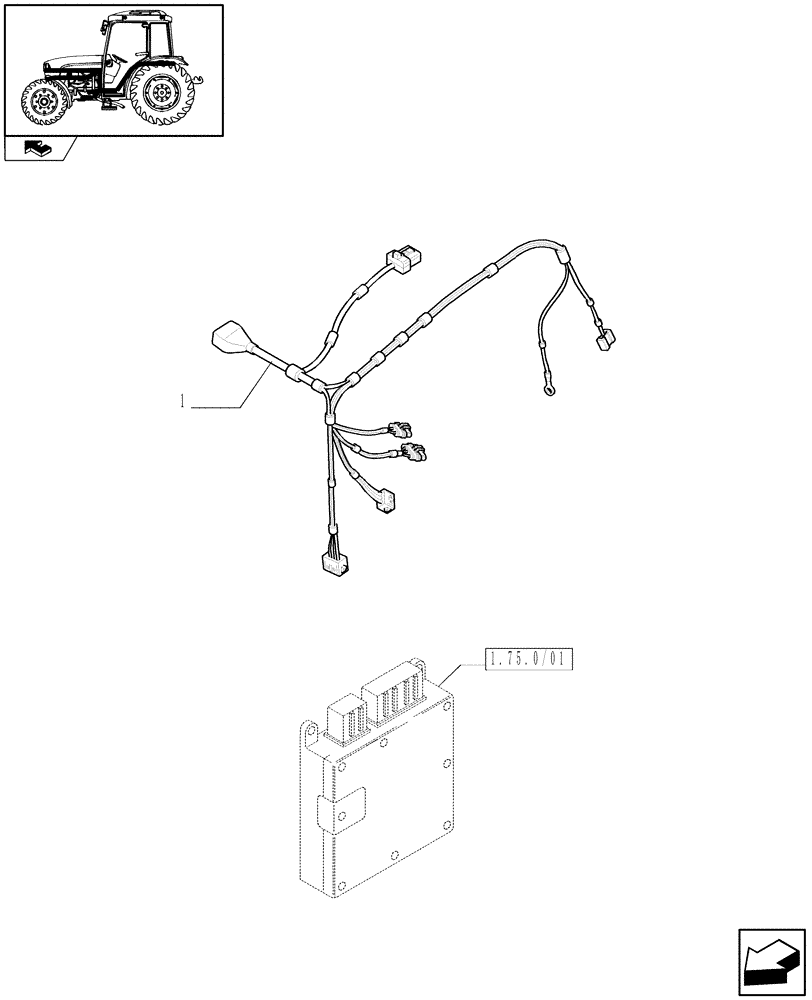 Схема запчастей Case IH FARMALL 85C - (1.75.4/04) - 16X16 AND 32X16 HYDRAULIC TRANSMISSION - AUXILIARY CABLES (VAR.330275-330278) (06) - ELECTRICAL SYSTEMS