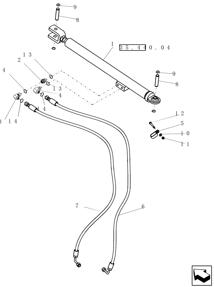 Схема запчастей Case IH 8010 - (35.440.03) - UNLOADER SWING CYLINDER AND LINES (35) - HYDRAULIC SYSTEMS