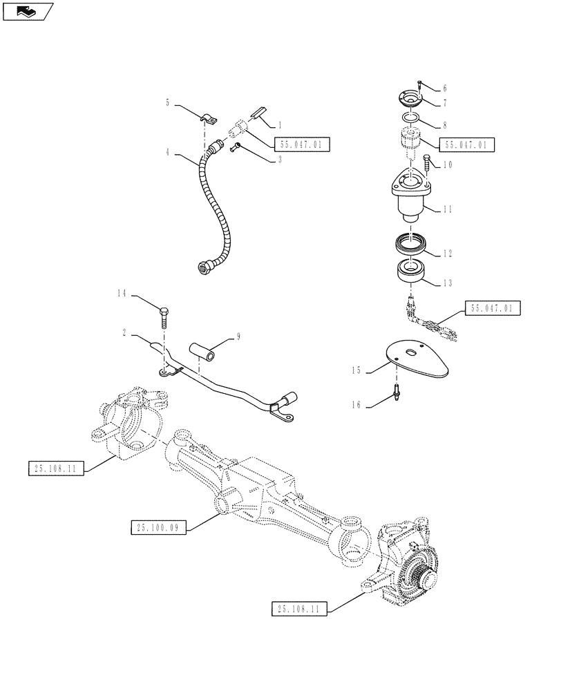 Схема запчастей Case IH PUMA 130 - (25.108.13) - VAR - 330408, 330429, 330430 - CL.4 FRONT AXLE - STEERING SENSOR (25) - FRONT AXLE SYSTEM