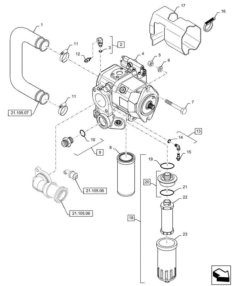 Схема запчастей Case IH MAGNUM 225 - (21.105.03[03]) - HYDRAULIC PUMP, CHARGE PUMP, WITH CONTINUOUSLY VARIABLE TRANSMISSION (21) - TRANSMISSION