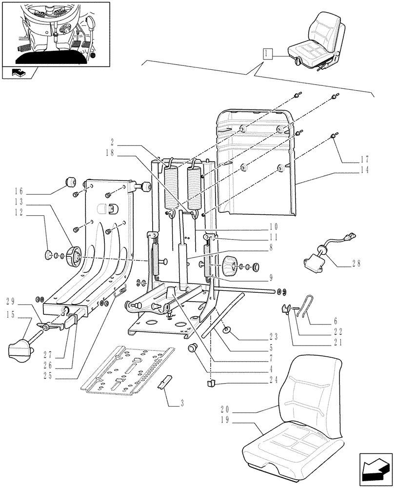 Схема запчастей Case IH FARMALL 75C - (1.92.85/03A) - VINYL SEAT WITH RETRACTABLE BELTS AND SAFETY SWITCH - BREAKDOWN (10) - OPERATORS PLATFORM/CAB