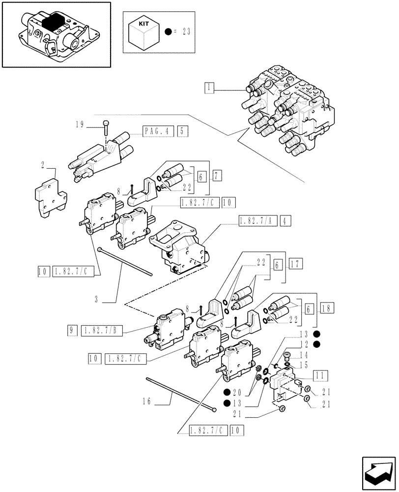 Схема запчастей Case IH MXM120 - (1.82.7/13[02]) - (VAR.900) HYDR. ADJUSTMENT OF RIGHT TIE-ROD FOR CLOSED CCLS CENTRE - CTRL VALVE, RELEVANT PARTS (07) - HYDRAULIC SYSTEM