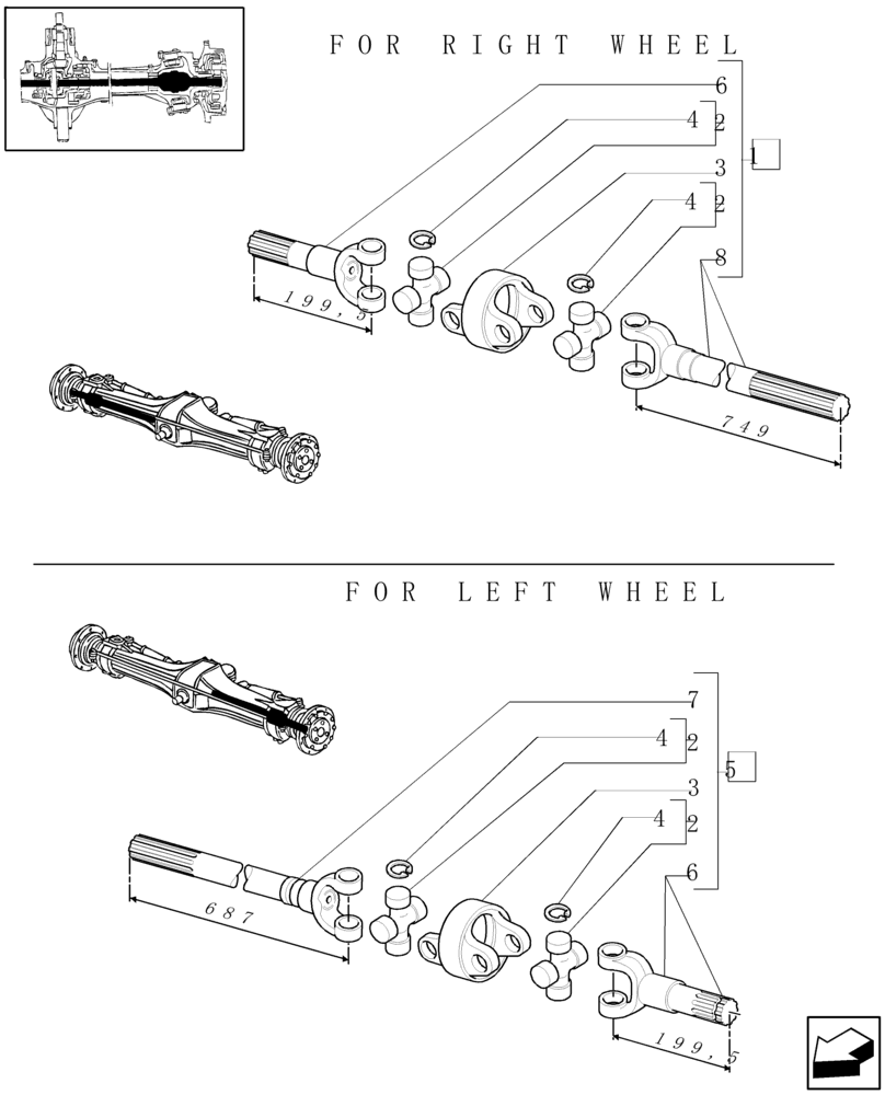 Схема запчастей Case IH MXM120 - (1.40.0/10A) - 4WD FRONT AXLE - AXLE-SHAFT ARTICULATED BREAKDOWN (04) - FRONT AXLE & STEERING