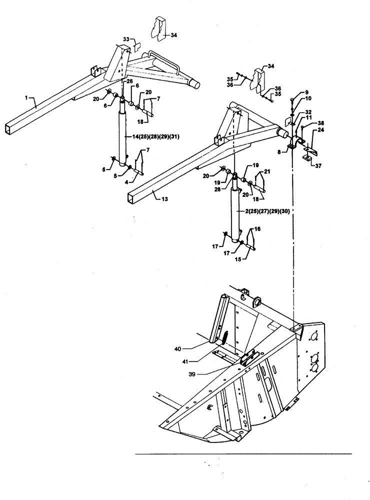 Схема запчастей Case IH 1030 - (2-3[01]) - REEL SUSPENSION AND HYDRAULIC CYLINDERS (58) - ATTACHMENTS/HEADERS